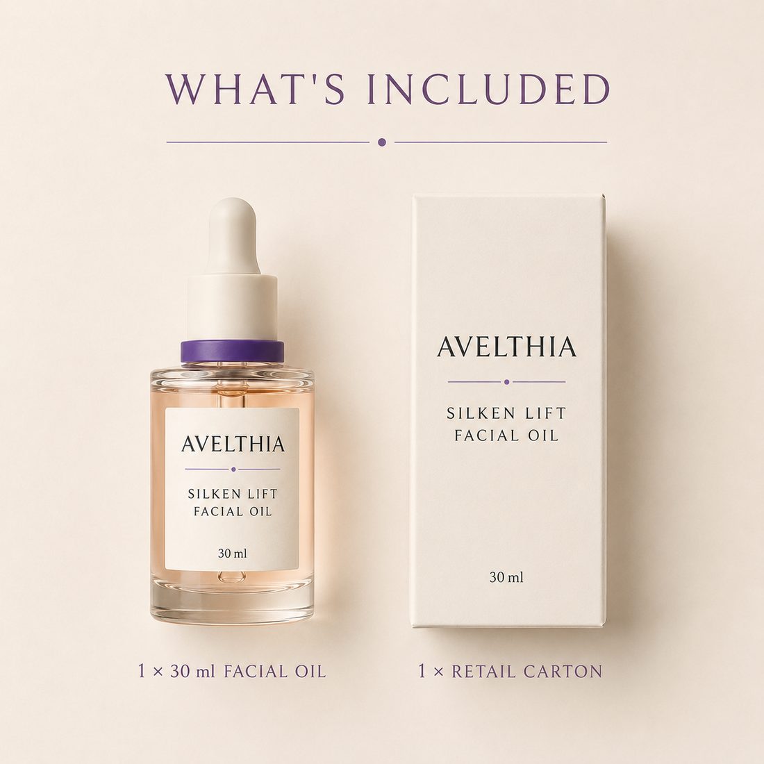 One 30 ml facial oil bottle and one retail carton