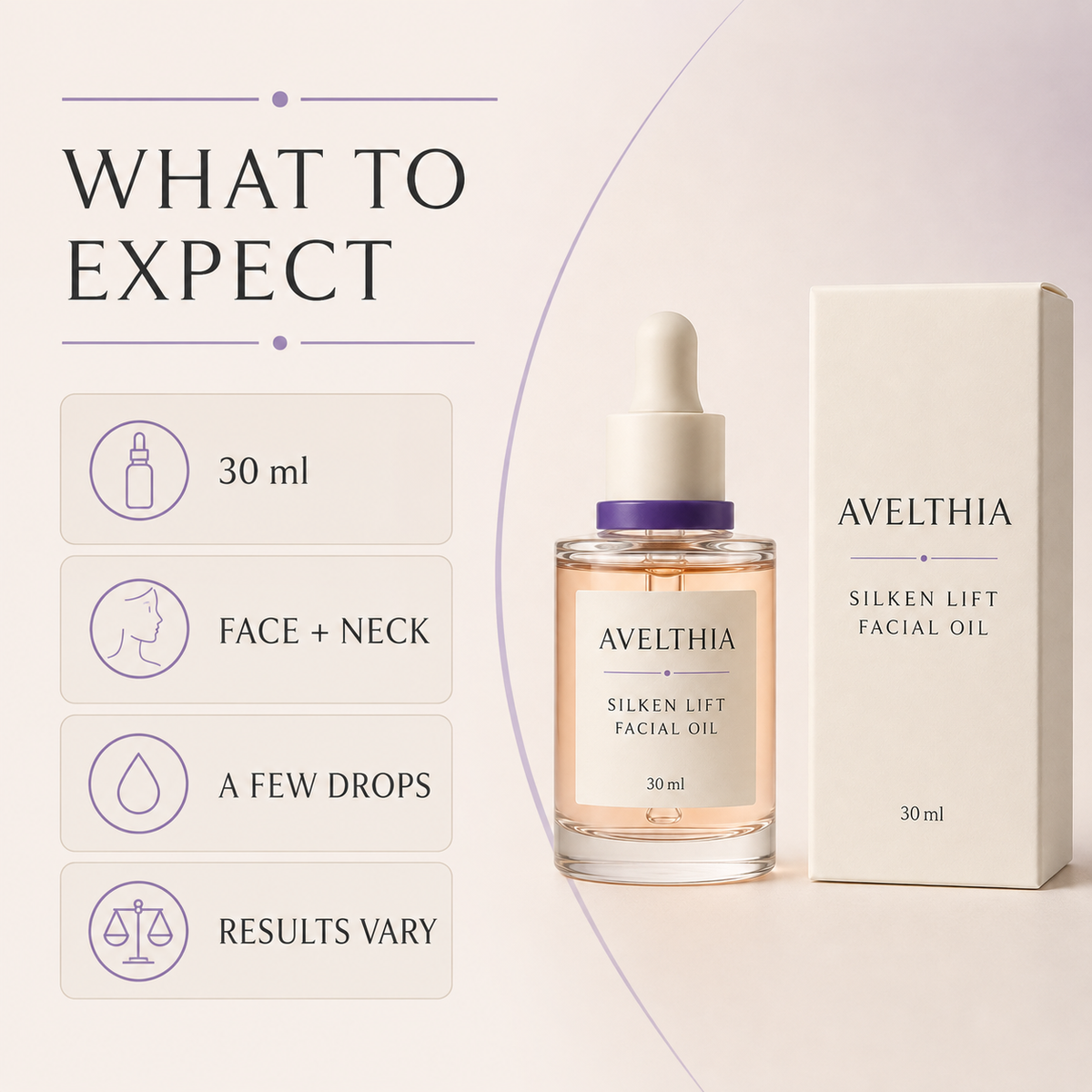 Avelthia Silken Lift Facial Oil 30 ml expectation and use information
